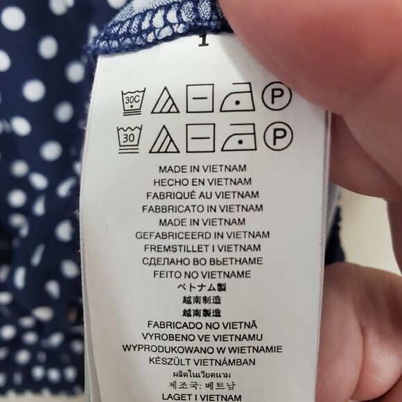 Michael Kors Navy Polka Dot Elastic Waist Bell Sleeve Blouse Size PL - Picture 5 of 7